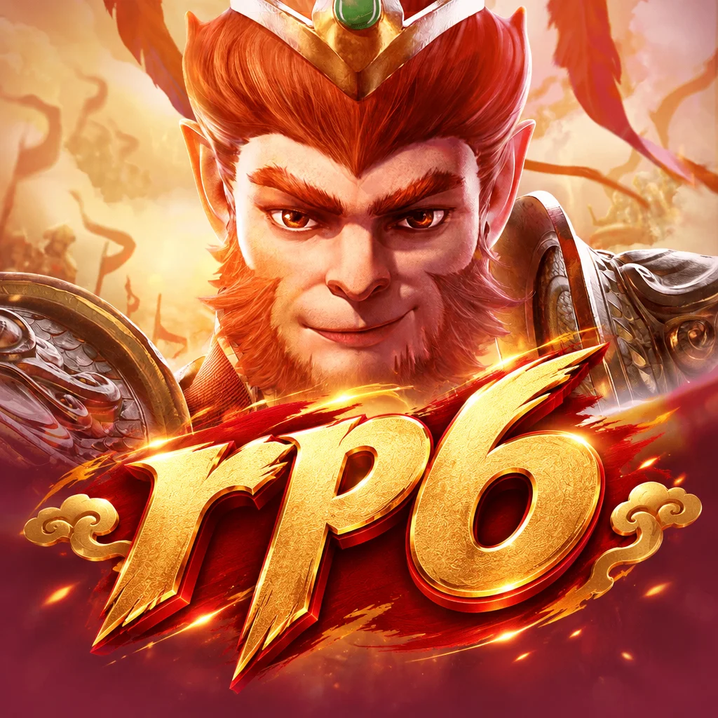 Karakter kera sakti berzirah emas dari game Legend of Monkey King dengan logo rp6