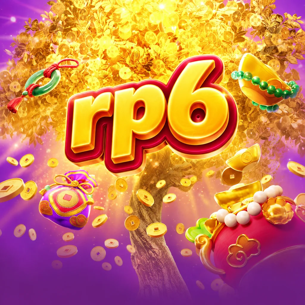 Pohon keberuntungan berhiaskan koin emas dari game Prosperity Fortune Tree dengan logo rp6